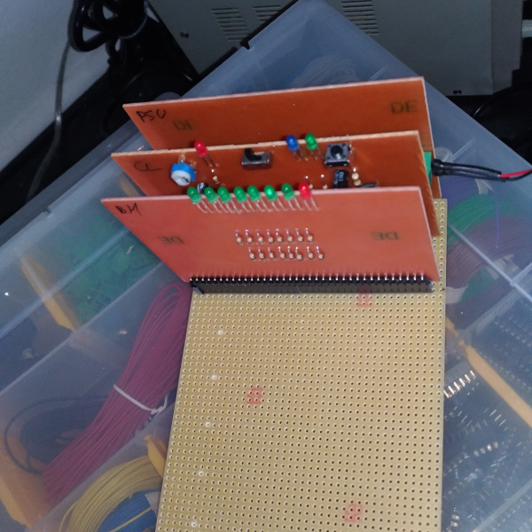 The first modules were finished. PSU, Clock and Bus monitor.